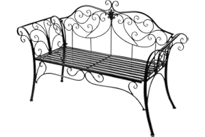 TOKISO U/N Banc de Jardin en Metal Fer Forge Exterieur Siege Rétro pour Terrase Balcon Parc 2 Places (Black)