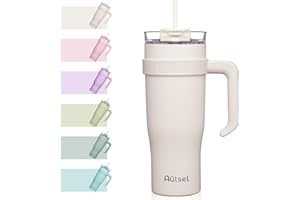 Autsel Tazza Termica da Viaggio in Acciaio Inox 1200ml Bicchiere Termico con Cannuccia e Manico 40oz Tazza da Caffè a Doppia Parete per Auto Ufficio Campeggio