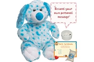 TEDDY TASTIC Recordable Teddy Bear - Bluey the Dog 16" (40cm) Plush | Baby Heartbeat Bear Gift | Record a Personalized 10 Second Message | Birth Certificate Included