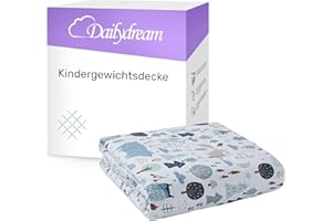 ‎DAILYDREAM Dailydream Kinder Gewichtsdecke | 104x150 | 3,2 kg | Motiv Wald | aus 100% Baumwolle | mit Glasperlenfüllung | schwere Decke zum Schlafen | Weighted Blanket | Therapiedecke | Körpergewicht 35-55 kg