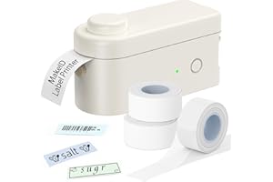 Makeid Étiqueteuse Bluetooth L1, Imprimante Etiquette Autocollante, Mini Imprimante Portable Thermique Compatible avec 3 Rouleux d'Étiquettes, Blanc*2+Transparent*1