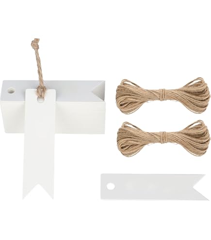 Amateco, etichette in carta kraft, 300 pezzi, con corda di iuta, 60 m, etichette regalo per bagagli, matrimonio, regali per il fai da te