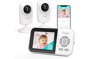 Simyke Upgrade Video Baby Monitor with 2 Cameras and Audio 2.8'' Screen, 2 Way Talk, 1200ft Long Range, Feeding Clock, Temperature Detection, Portable Wireless Baby Cam Home Use