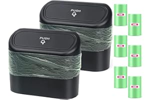 EINESIN Kosz na śmieci do samochodu, mini organizer samochodowy z pokrywką i 120 workami na śmieci, mały kosz na śmieci do przechowywania i organizowania akcesoriów samochodowych, pojemność 1,4 l