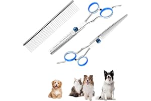 NIYATA 3 Pièces Ciseaux Toilettage Animaux, Ciseaux de Toilettage pour Chiens et Chats, avec Embouts Ronds de Sécurité