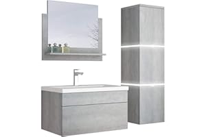 HOME DELUXE - Set arredo bagno - WANGEROOGE Grigio - Large - incluso lavabo e accessori completi - Larghezza lavabo: 60 cm | Set di mobili da bagno con mobile da bagno