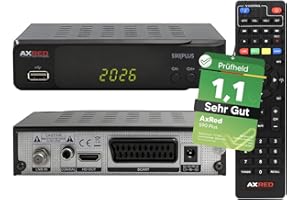 AXRED PREMIUM TECHNOLOGIES [ Test SEHR GUT, Note 1.1 *] AXRED S90 Plus Sat Receiver mit Aufnahmefunktion, HD fähig, Full HD, Digital Sat-Receiver für Satellitenschüssel Satelliten Satellit TV Fernseher, HD-Receiver, HDMI