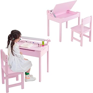 AIYAPLAY Kinderschreibtisch Set - Höhenverstellbar Mit Kippbarer Platte Für 3-12 Jahre