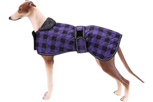 Geyecete Waterproof Greyhound Whippet Lurcher Coat with Warm Fleecy Lining - Outdoor Dog Apparel with Adjustable Bands for Medium, Large Dogs - Purple, XL