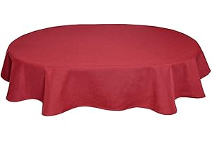 LEINEN-OPTIK-KOLLEKTION Tischdecke Leinenoptik Leinen Lotuseffekt Wasserabweisend Lotus Oval 135x180 cm Rot