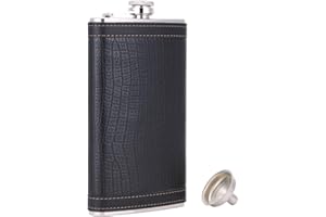 TOX TANEAXON TANEAXON - Petaca de Piel con Embudo y caja de 12 onzas, Color Negro