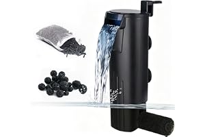 SUSOO 5W Silent Aquarium Filter,400L/H Fish Tank Submersible Waterfall Pump | Works At 4.8 Cm Low Water, Oxygenating Cascade, Dual-Layer Tray, Diy Media Chamber, 2 Cartridges, Suction Cup Or Hook Mount