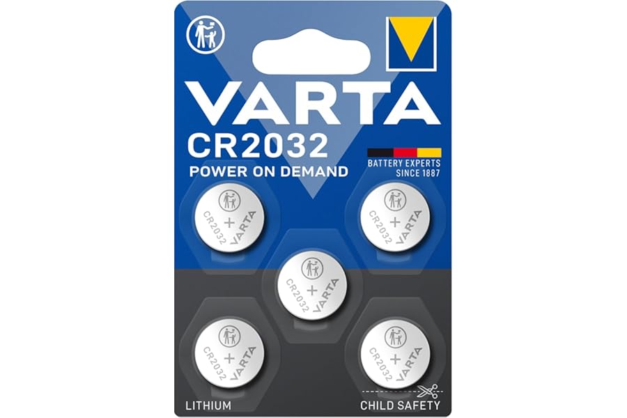 VARTA Pilas de Botón CR2032 de litio, paquete de 5, Power on Demand, Lithium, 3V, embalaje seguro para niños, para dispositiv