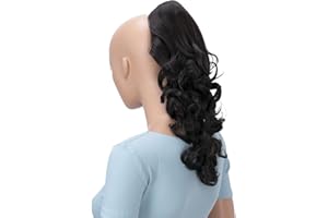 CAISHA by PRETTYSHOP Postiche 40cm Avec Pince Papillon Tresse Queue De Cheval Résistant à la chaleu Extension De Cheveux Volumineux Ondulé Marron Foncé H202