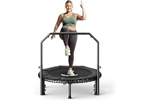 B BCAN 40/48'' Rebounder Trampoline for Adults, 204/250kg Foldable Mini Trampoline with Adjustable Foam Handle, Mute & Pre-assembled Fitness Trampette Indoor
