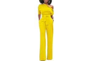 Minetom Femmes Chic Manches Courtes Une Épaule Combinaisons Solides Large Jambe Longue Pantalon Barboteuse Avec Ceinture