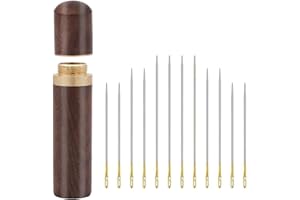 GELUODE Juego de 12 agujas de enhebrado automático de acero inoxidable, pines de bordado con estuche de aguja de madera, juego de agujas de coser de apertura lateral fácil para el hogar