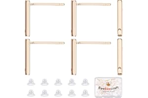 Beebeecraft 40Pcs Stud Earring with Loop 18K Gold Plated Rectangle Earring Posts Bar Earring Findings with Ear Nut for DIY Earrings Jewellery Making