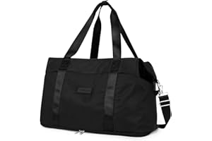 Reisetasche Damen Sporttasche Weekender Tasche Groß Umhängetasche Herren mit Schuhfach & Nassfach Übernachtungs Trainingstasche Fitnesstasche, Schwarz