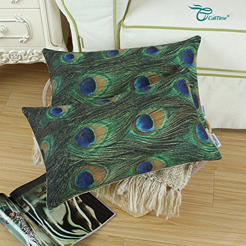 Euphoria Hauptdekor Kissenbezüge Kissen Baumwoll Leinen Mischung Pfauenfeder Druck 30cm X 50cm - 3