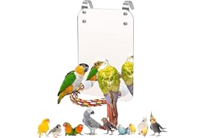 Norhogo papugi ptak akrylowy zabawka lustro z grzędem, stojak na klatkę dla ptaków, lina z lustrem, papużki, akrylowa zabawka dla ptaków dla papug szarych,