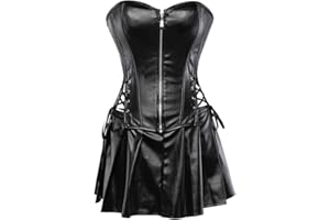 Grebrafan Corset Cuero Corsé Mini Falda Conjunto Gotico