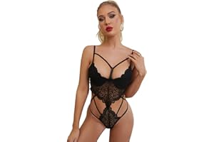 Jbsceen Conjuntos de Lencería Mujer Encaje Atractivo Ropa de Dormir, Body sin Mangas sin Tirantes de Diseño Cruzado Sexy de Mono Sin Espalda de Encaje