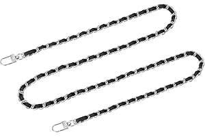 QUARKZMAN Taschenkette Geldbörsenkettenriemen, 120cm Taschenriemen Handtaschenketten Geldbörsenriemen mit Schnallen für Schulter Crossbody Taschen (Schwarzer Riemen + Silberne Kette)