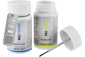MG PRIME Vernice per auto Kit stilo di ritocco per BMW C5A Frozen Pure Grey Metallic Vernice di base vernice trasparente ognuno 50ml