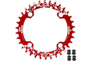 EASTERN POWER Mountain Bike Corona 30T / 32T / 34T / 36T BCD 104 mm, Corona 30/32/34/36 Denti Singola MTB in Alluminio, Rosso/Nero