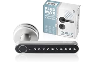 SOREX wireless Solutions Cerradura de puerta electrónica SOREX FLEX MAX Huella digital y código, cerradura con aplicación Bluetooth controlable (Gestión y apertura (Acero inoxidable plata))