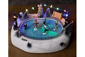 Marco Paul Interiors Pista de patinaje sobre hielo con 120 luces LED, escena navideña, ideal para decoración de Navidad y decoración del hogar en invierno o Navidad, diorama dramático
