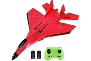 Colcolo RC Plane Foam RC Airplane with Light, 2x Time Easy to Control 28.5x21cm Outdoor ing Toys Jet Fighter Toys 2 Channel RC Glider for Beginner Adults，