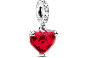 PANDORA Disney Micky & Minnie Maus Kuss Rotes Murano-Glas Charm-Anhänger aus Sterling Silber, mit Cubic Zirkonia verziert, aus der Disney x PANDORA Collection, 792522C01