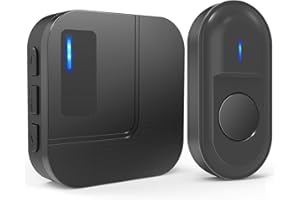 SURFOU Funkklingel, Haustür Klingel, Türklingel Kabellos, 300m Reichweite Aussen Wasserdicht Funk Türklingel Kit, 55 Laute Melodien, 5 Lautstärke Stufen, LED-Blinken, Schwarz