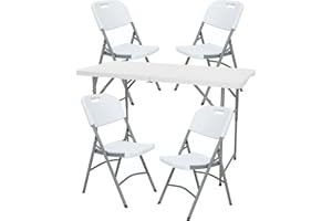WELL HOME MOBILIARIO & DECORACIÓN Mesa Plegable de Altura Regulable 122x60x50-74cm, y Set de 4 Sillas Plegables 51x45x85,5cm, Ideal para Exteriores