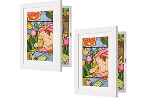 SicaHomy Bilderrahmen Kinderzeichnungen, Bilderrahmen Für Kinderzeichnungen A4, Klappbarer Aufklappbarer Kunst Kinder Rahmen, Befüllbarer Kunstfotorahmen Frontöffnung Wechseln (2 Stück Weiß)