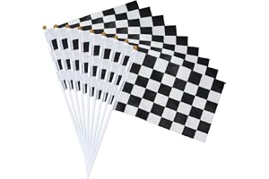 SOFPLATE 12-pack rutig racerflagga dekor racerbil flaggor 30 x 10 cm polyester vinkande svart och vitt hantverk plast handhållen pinne banderoll tillbehör för bilar racing festtillbehör