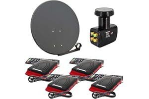 Premium X Satelliten-Komplettanlage 4 Teilnehmer 80cm Satellitenschüssel SAT Quad LNB 4X HD TV Digital Receiver inkl. HDMI-Kabel