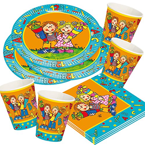 Lutz Mauder 52-teiliges Party-Set Einschulung Schulanfang Teller Becher Servietten für 16 Kinder / Personen