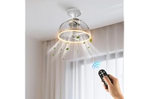 Kawaya LED Ceiling Fan Lights with Remote, Quiet E27 Socket Ceiling Fan, Diameter 20cm Hanging Fan with Lamp, Dimmable Fan Lights for Small Space Bedroom Living Room Dining Room