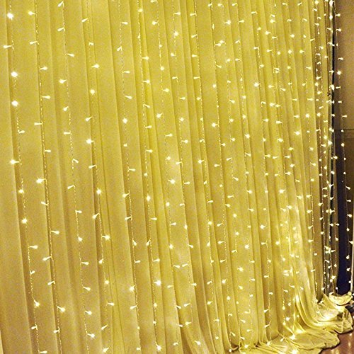SOLMORE LED Lichterkette Vorhang Leuchtvorhang Warmweiß 3m x 3m Mit 8 Modi 300LEDs Lichtervorhang Romantisch Licht Schnur String Fairy Lights für Innen Party Hochzeit Decoration Garden Weihnachten warmweiß