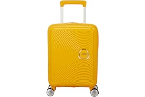 American Tourister Soundbox Mini - Kids Suitcase 47 x 32 x 21 cm, 22 L - Hard Shell Hand Luggage Trolley, Suitable for Most Airlines incl. EasyJet - Lightweight with 4 Wheels, Golden Yellow