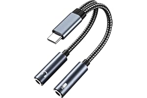 Rozdzielacz Słuchawek i Mikrofonu USB-C na 3.5mm Aux Audio firmy MMOBIEL –32 Bit Typ-C na Podwójny 3.5mm Aux Y Splitter Słuchawki Mikrofon do iPhone 17 16 15, iPad, MacBook, Galaxy S25 S24 S23, Pixel