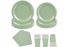 HFBOBP 96 Stück Grasgrün Partygeschirr Set，Party Pappteller Becher Servietten Partyteller Partyset Süße Party, für Feste und Feiern wie Geburtstag