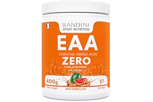 Bandini® EAA ZERO Poudre | Acides Aminés Essentiels 400g Powder | Supplément Végétalien Sans Sucre | Apport Optimal de 9 Acides Amines | Puissant Pre Workout | Boisson Vegan au Saveur de melon d'eau