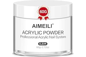 AIMEILI Poudre Acrylique Transparente 60g - 3 en 1 Acrylique Ongles Poudre Professionnel pour Extensions d'ongles, Sculpture sur Ongles 3D, Collage de Strass - Pas besoin de lampe à ongles