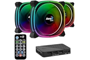 Aerocool Astro 12 Pro Bundle – 3x ARGB Fans 120mm, 1x H66F RGB Hub, Omni ARGB Lighting and 18 LEDs, Includes 6-Pin Connector, Remote control, Curved Blades and Anti-Vibration Pads, Carbon Fibre, Black