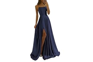 xxxiticat Women's Elegant Long Prom Dresses, Satin A-line Wedding Dress, Evening Dresses, Sexy Halterneck Spaghetti Wedding Dress, Long Princess Bridesmaid Dress