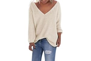 SUSENSTONE Chandail Tricoté Grand Taille Col V Pull Femme Hiver Pas Cher A La Mode Ample Tops Chemisier Pin Up Manche Longues Sexy Femmes Sweater